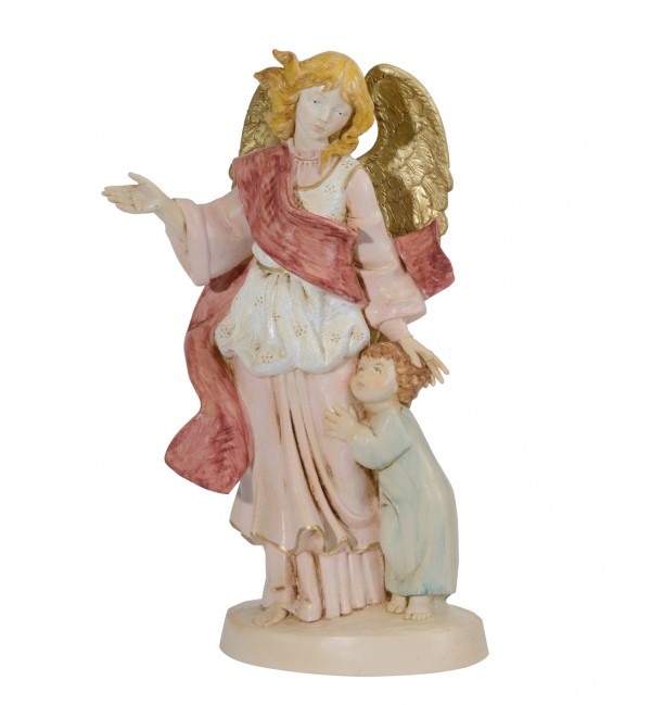 Ange Gardien avec un petit garçon (880C) coloration porcelaine, H 31 cm