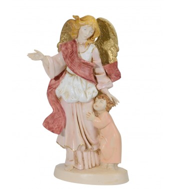 Ange Gardien avec une fillette (880R) coloration porcelaine, H 31 cm