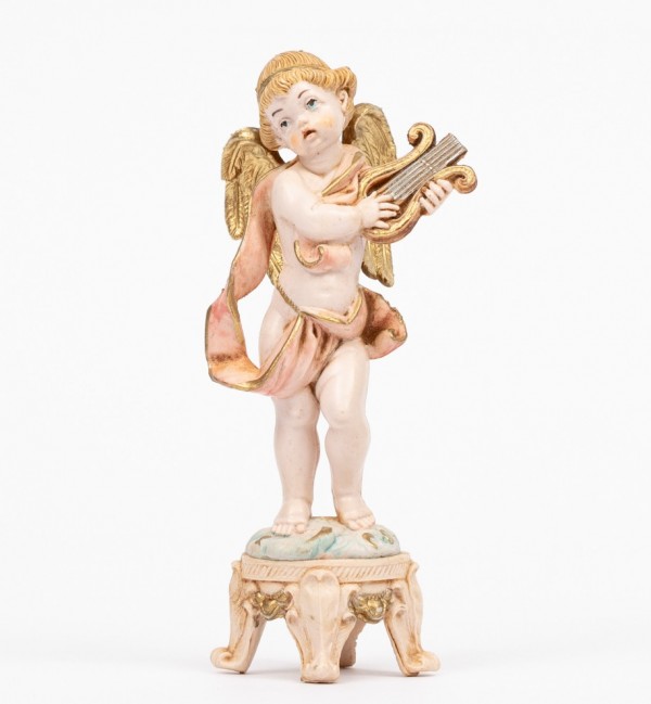 Ange avec une lyre (62) coloration porcelaine, H 16 cm