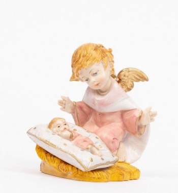 Ange rose avec un coussin (138GR) coloration porcelaine, H 10,5 cm