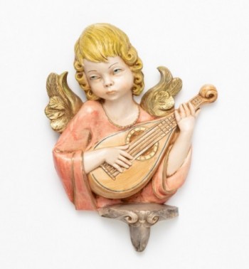 Ange avec une mandoline (168) coloration porcelaine, H 20 cm