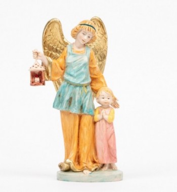 Ange Gardien avec une fillette (174R) coloration porcelaine, H 17 cm