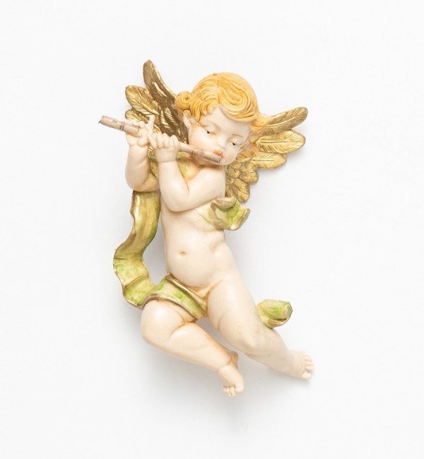 Ange avec une flute (265) coloration porcelaine, H 11 cm