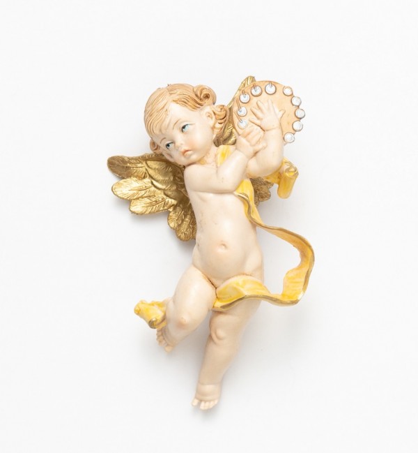 Ange avec un tambour (266) coloration porcelaine, H 11 cm