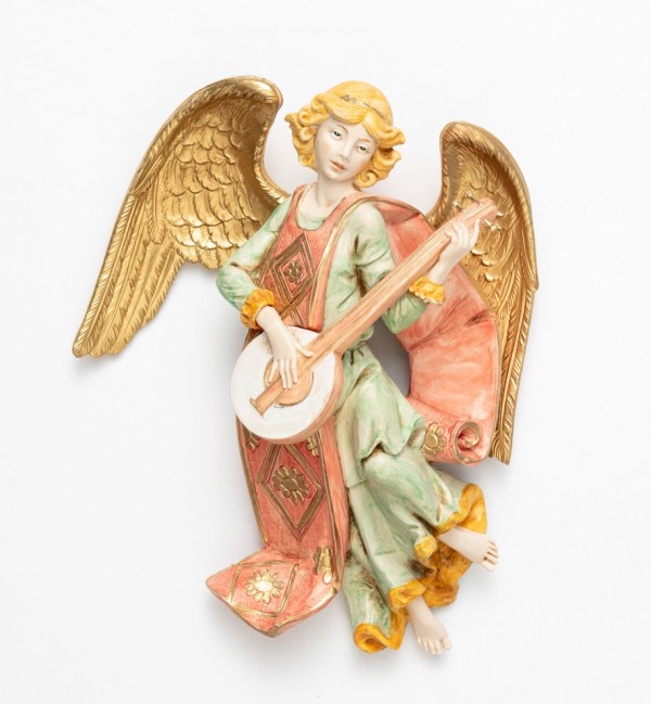 Ange avec une mandoline (367) coloration porcelaine, H 21 cm