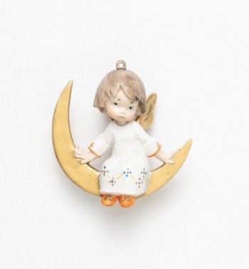 Ange assis sur une lune (388) coloration porcelaine, H 12 cm