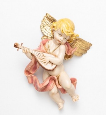 Ange avec une mandoline (465) coloration porcelaine, H 27 cm