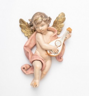 Ange avec une mandoline (666) coloration porcelaine, H 36 cm