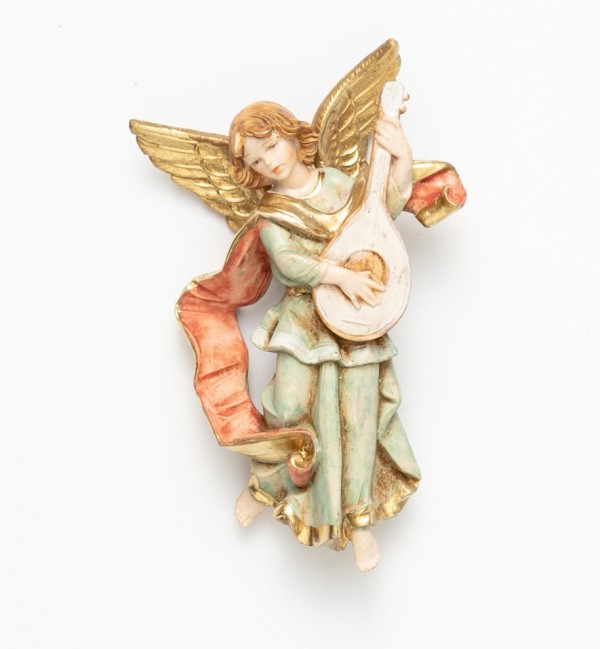 Ange avec une mandoline (670) coloration porcelaine, H 10 cm