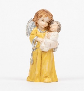 Ange avec un enfant (681) coloration porcelaine, H 7,5 cm
