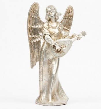 Ange avec une mandoline (967), feuille d'argent H 30 cm