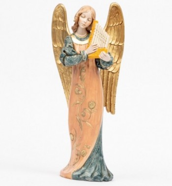 Ange avec un orgue (968) coloration porcelaine, H 30 cm