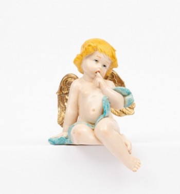 Ange assis (975) coloration porcelaine, H 12 cm