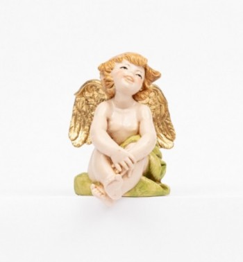 Ange assis (976) coloration porcelaine, H 12 cm