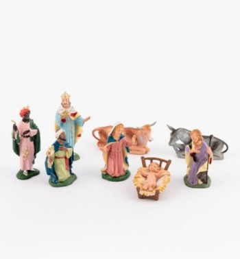 Naissance de Jésus, 8 éléments pour crèche couleurs traditionelles 10 cm