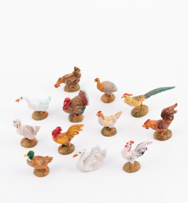 Poules et autres volailles pour crèche 10 cm