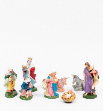 Naissance de Jésus, 8 éléments pour crèche couleurs traditionelles 19 cm