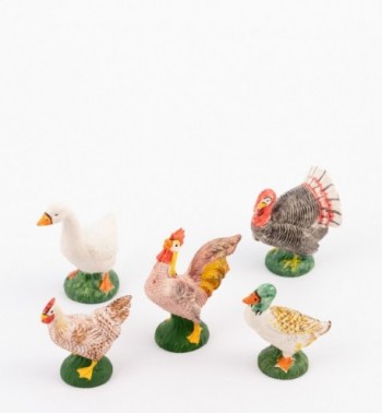 Poules et autres volailles pour crèche couleurs traditionelles 19 cm