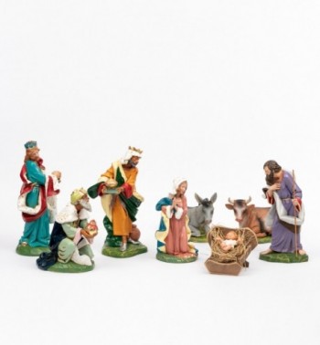 Naissance de Jésus, 8 éléments pour crèche couleurs traditionelles 30 cm
