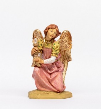 Anges roses agenouillés en résine pour crèche 52 cm