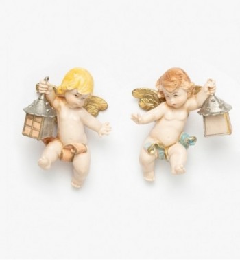 Anges avec des lampes (196-7) coloration porcelaine, H 7 cm