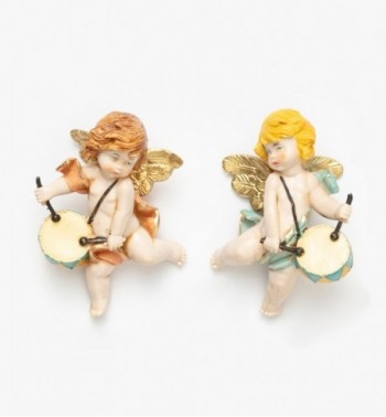 Anges avec un tambour (796-7) coloration porcelaine, H 7 cm