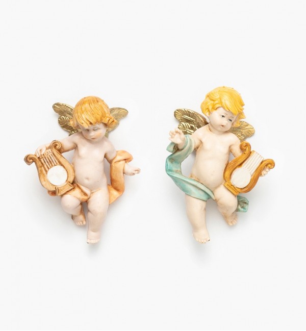 Anges avec une lyre (996-7) coloration porcelaine, H 7 cm