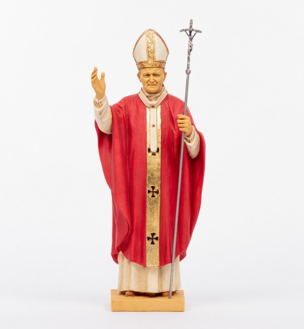 Pape Jean-Paul II en soutane rouge en résine, H 56 cm