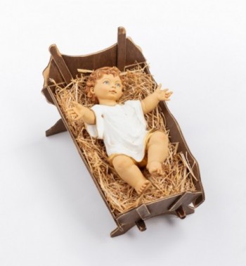 L’Enfant en résine et le berceau en bois pour crèche 125 cm