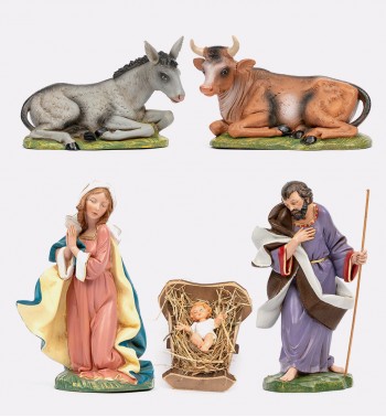 Naissance de Jésus, 5 éléments pour crèche couleurs traditionelles 30 cm