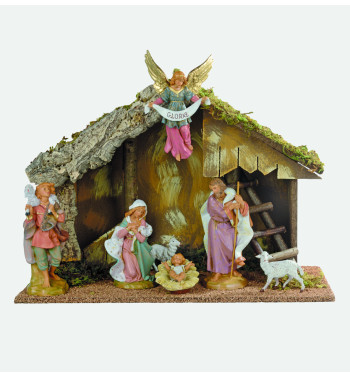 Etable n° 664L avec 7 éléments de crèche 19 cm