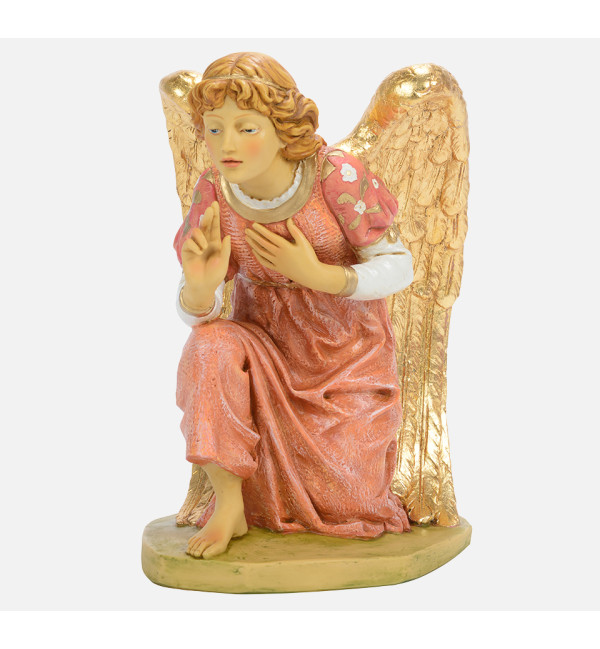 Anges roses agenouillés en résine pour crèche 65 cm