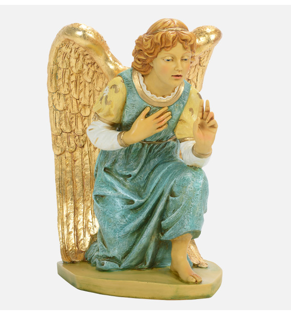 Ange bleu agenouillé en résine pour crèche 65 cm