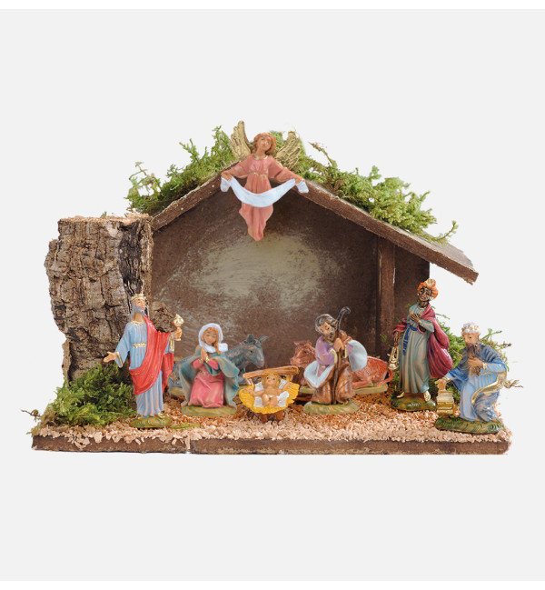 Etable n° 381/L avec 9 éléments de crèche 4 cm