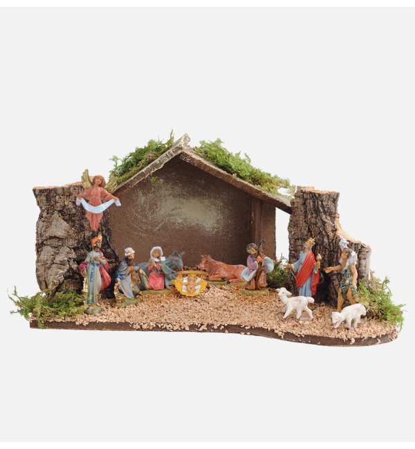 Etable n° 382/L avec 12 éléments de crèche 4 cm