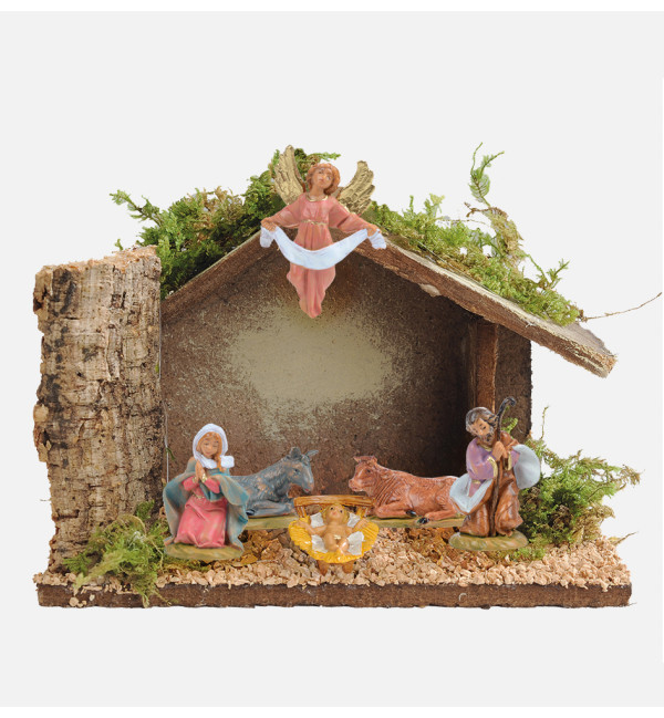 Etable n° 384/L avec 6 éléments de crèche 4 cm